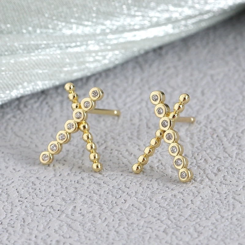 1 Pair Elegant Minimalist Geometric Double Heart Snake Hollow Out Inlay Copper Zircon 18K Gold Plated Ear Studs