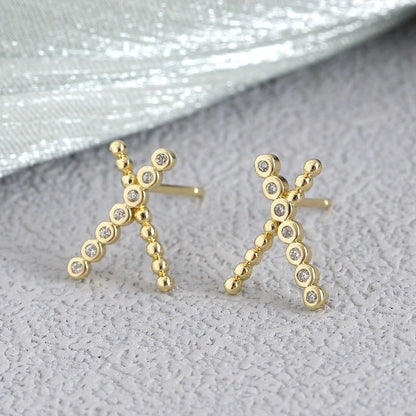 1 Pair Elegant Minimalist Geometric Double Heart Snake Hollow Out Inlay Copper Zircon 18K Gold Plated Ear Studs