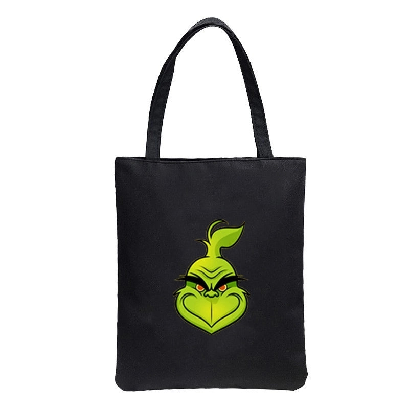 Christmas Peripheral Festival Handbag Canvas Bag Grinch Christmas Monster Printed Canvas Bag Book Bag