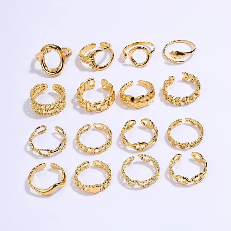Elegant Minimalist Classic Style Solid Color 304 Stainless Steel Zircon Inlay Open Rings