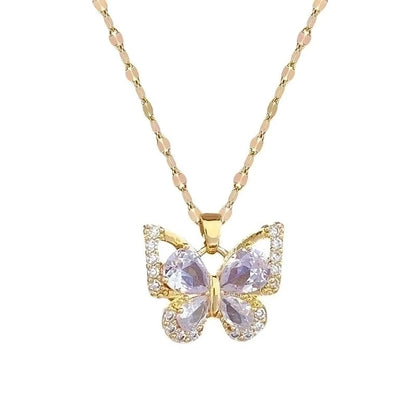 Lady Butterfly Titanium Steel Plating Inlay Zircon Earrings Necklace