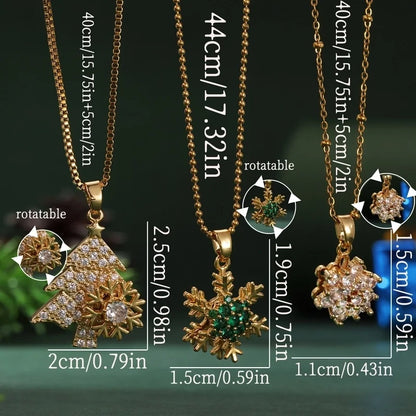 Elegant Sweet Christmas Tree Snowflake 201 Stainless Steel Zircon Pendant Necklace