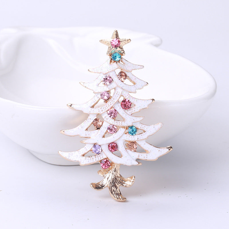 Fashion Pin Christmas Tree Alloy Inlay Rhinestones Women'S Brooches