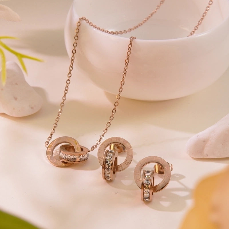 Classic Style Roman Style Commute Round Roman Numeral 304 Stainless Steel Zircon 18K Gold Plated Inlay Bracelets Earrings Necklace