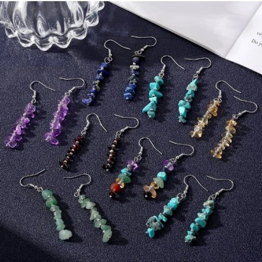 1 Pair Minimalist Star Water Droplets Tassel Chain Natural Stone Drop Earrings