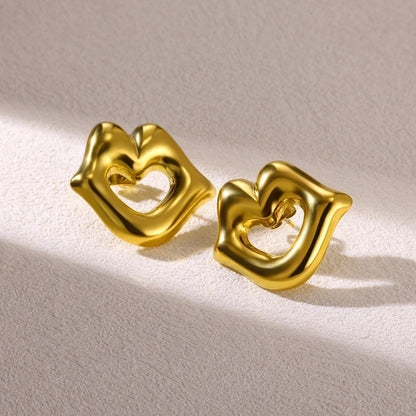 1 Pair Elegant Vintage Style Heart Shape Bow Knot 304 Stainless Steel 18K Gold Plated Ear Studs