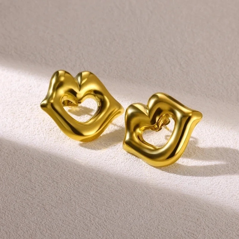 1 Pair Elegant Vintage Style Heart Shape Bow Knot 304 Stainless Steel 18K Gold Plated Ear Studs
