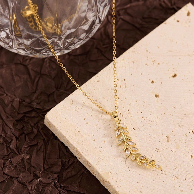 Titanium Steel Copper Leaf Heart Shape Pendant Necklace