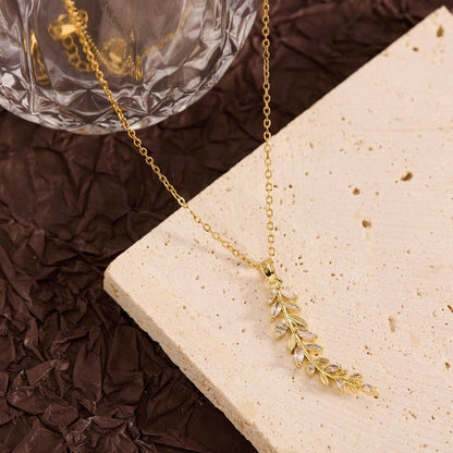 Titanium Steel Copper Leaf Heart Shape Pendant Necklace