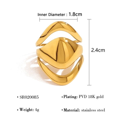 IG Style Vacation French Style Geometric Water Droplets 304 Stainless Steel 18K Gold Plated Open Rings