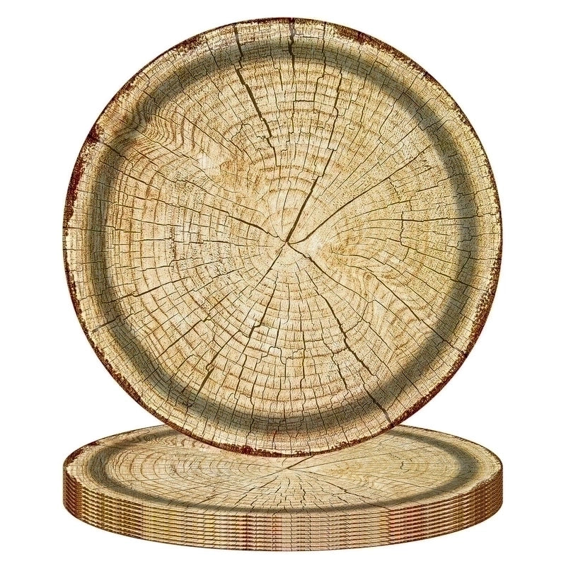 20 Pieces Christmas Retro Pastoral Wood Grain Family Gathering Party Festival Tableware