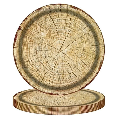 20 Pieces Christmas Retro Pastoral Wood Grain Family Gathering Party Festival Tableware