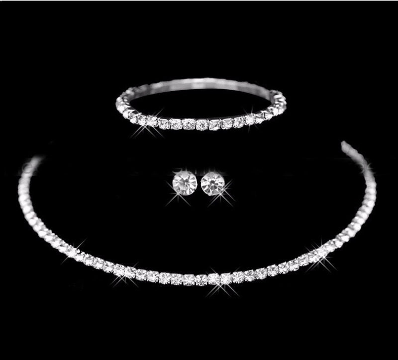 Minimalist Solid Color Rhinestone Inlay Zircon Jewelry Set