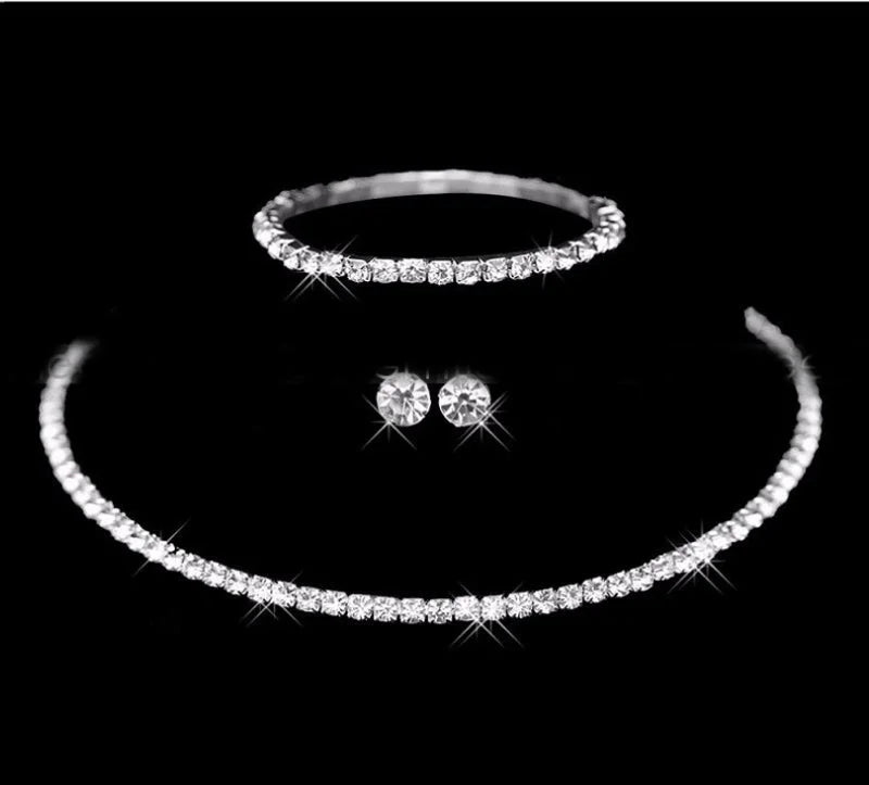 Minimalist Solid Color Rhinestone Inlay Zircon Jewelry Set