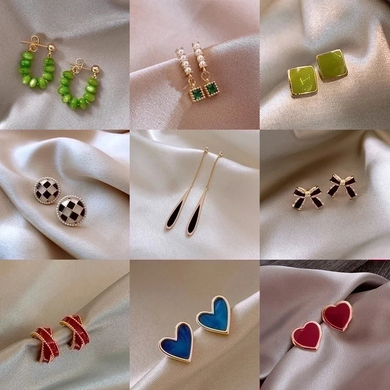 Sweet Square Heart Shape Bow Knot Imitation Pearl Alloy Rhinestone Inlay Opal Women\'s Earrings 1 Pair