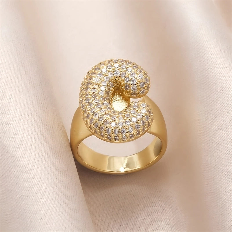 Copper Inlay Letter Zircon Open Rings
