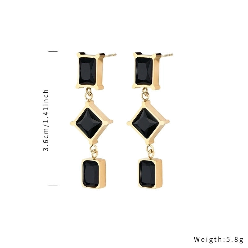 1 Pair Minimalist Classic Style Rhombus Plating Inlay Stainless Steel Titanium Steel Zircon Gold Plated Drop Earrings