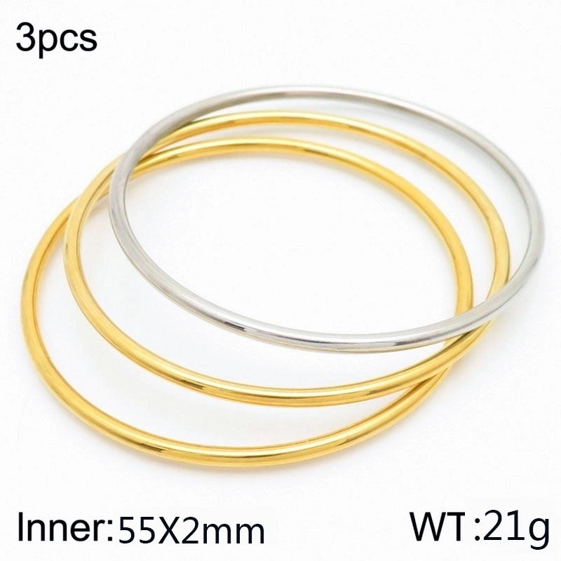 304 Stainless Steel 18K Gold Plated Minimalist Round Solid Color Bangle