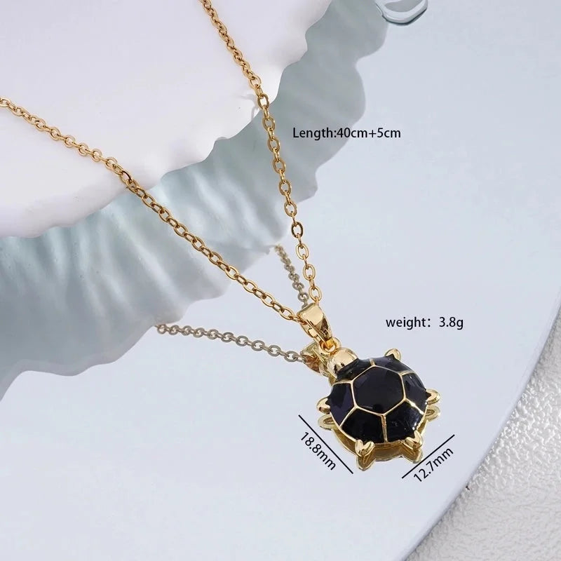 Popular Fashion Simple Copper Plating 18K Gold Colorful Oil Necklace Cute Turtle Pendant Necklace Female Jewelry