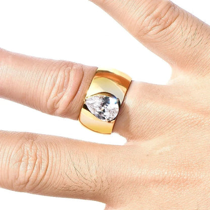 Minimalist Classic Style Heart Shape 304 Stainless Steel Rhinestones 18K Gold Plated Rings