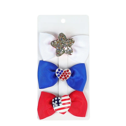 Halloween Christmas Independence Day Ethnic Style Kid'S Halloween Pattern Santa Claus American Flag Sequins Knitting Bowknot Hair Clip