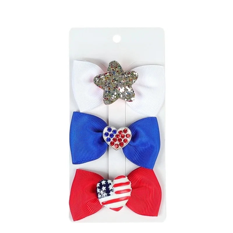 Halloween Christmas Independence Day Ethnic Style Kid'S Halloween Pattern Santa Claus American Flag Sequins Knitting Bowknot Hair Clip