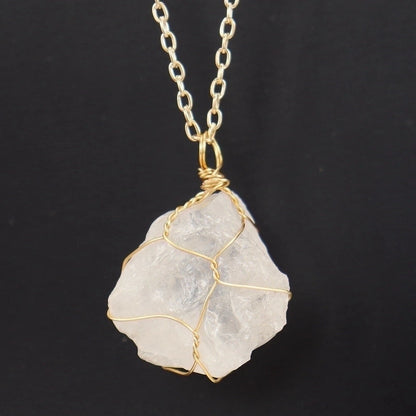 Minimalist Geometric Alloy Natural Stone Knitting Pendant Necklace