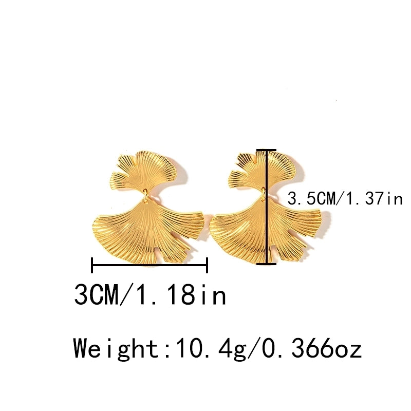 1 Pair Elegant Sweet Pastoral Flower Ginkgo Leaf Fish Tail Plating 304 Stainless Steel 14K Gold Plated Ear Studs