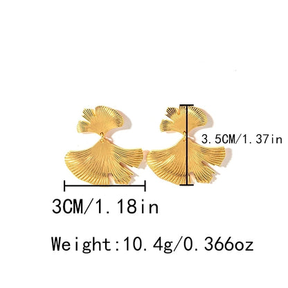 1 Pair Elegant Sweet Pastoral Flower Ginkgo Leaf Fish Tail Plating 304 Stainless Steel 14K Gold Plated Ear Studs