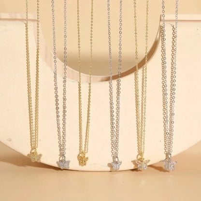 Minimalist Butterfly Copper Plating Chain Zircon 14k Gold Plated Pendant Necklace