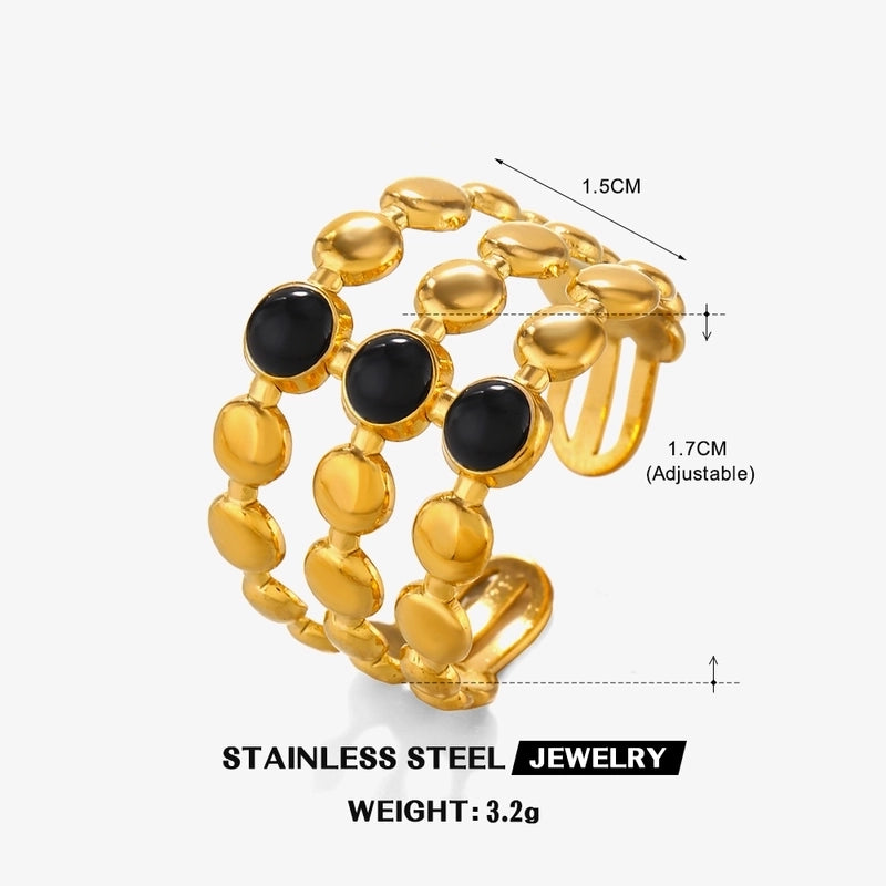 304 Stainless Steel 18K Gold Plated Minimalist Enamel Round Rhombus Open Rings