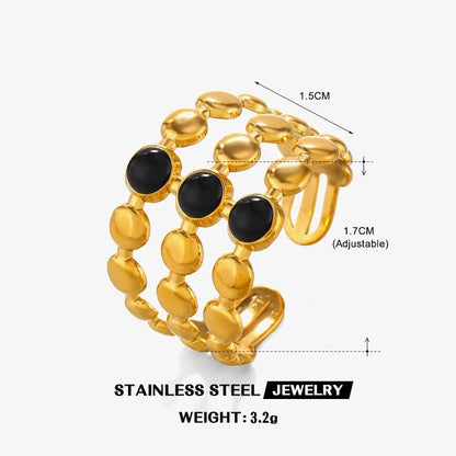 304 Stainless Steel 18K Gold Plated Minimalist Enamel Round Rhombus Open Rings