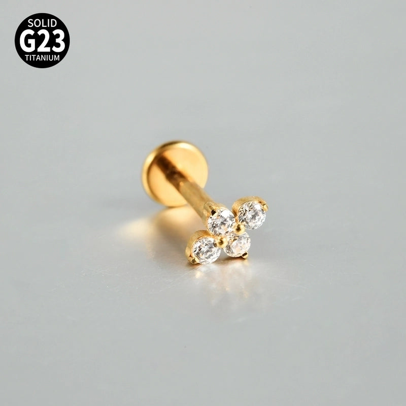 2 Pieces 3 Pieces Lip Rings Casual Elegant Vacation Triangle Flower G23 Titanium Zircon Zircon 18K Gold Plated Lip Rings Ear Cartilage Rings & Studs