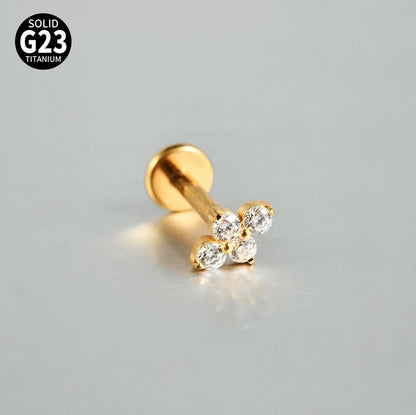 2 Pieces 3 Pieces Lip Rings Casual Elegant Vacation Triangle Flower G23 Titanium Zircon Zircon 18K Gold Plated Lip Rings Ear Cartilage Rings & Studs