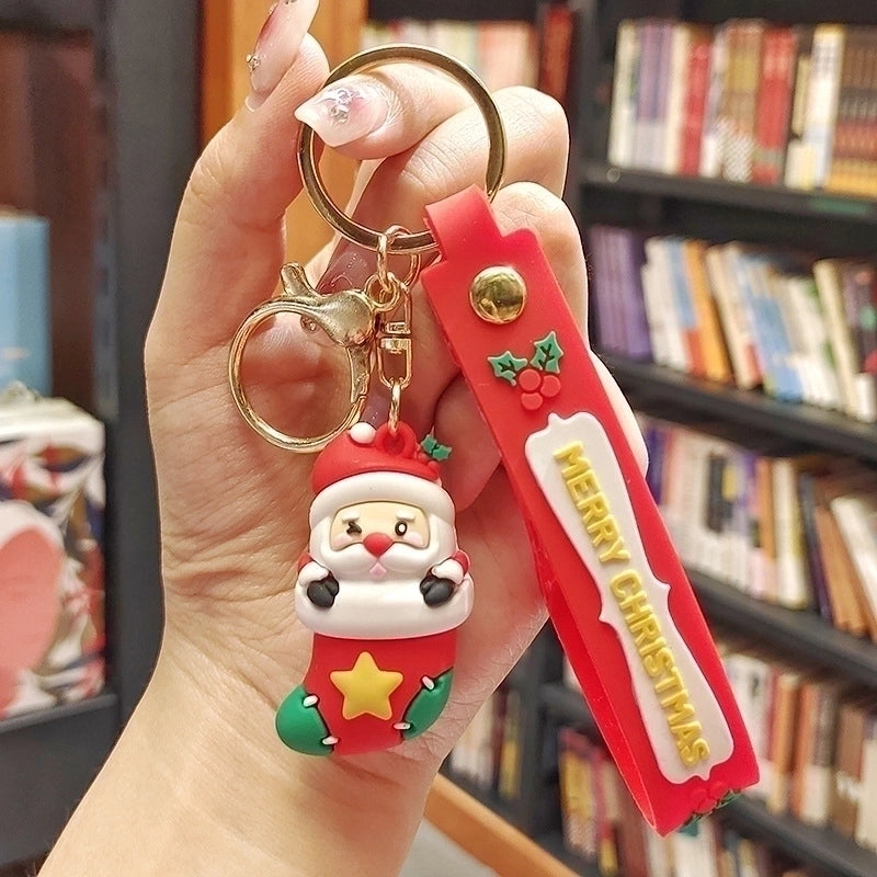 Cute Christmas Tree Santa Claus Elk PVC Metal Christmas Women's Bag Pendant Keychain
