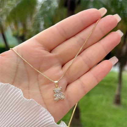 A Copper Plating 18K Gold Full Diamond Zircon Cute Childlike Style Multi Colors Bear Chain Necklace Suitable For Daily Wear Of All Ages Suitable For Gifts Original New Arrivals