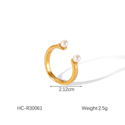 Open Ring IG Style Textured Pearl Bowknot Geometric Stainless Steel Zircon Inlay Rings