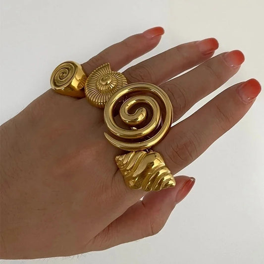 Casual Nordic Style Retro Geometric 316L Stainless Steel 18K Gold Plated Irregular Open Rings