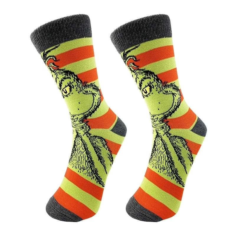Christmas Mid-calf Length Socks Grinch Knitted Personalized Men And Women Socks Couple Fashion Socks
