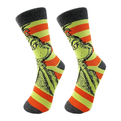 Christmas Mid-calf Length Socks Grinch Knitted Personalized Men And Women Socks Couple Fashion Socks