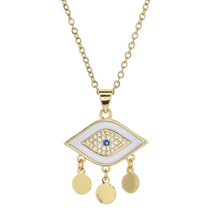 Bohemian Devil's Eye Heart Shape Stainless Steel Inlay Artificial Crystal Pendant Necklace