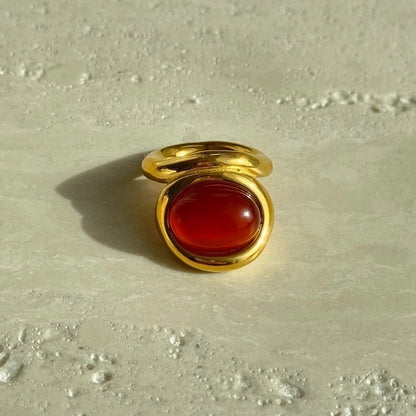 Retro Geometric Titanium Steel Inlay Natural Stone Rings