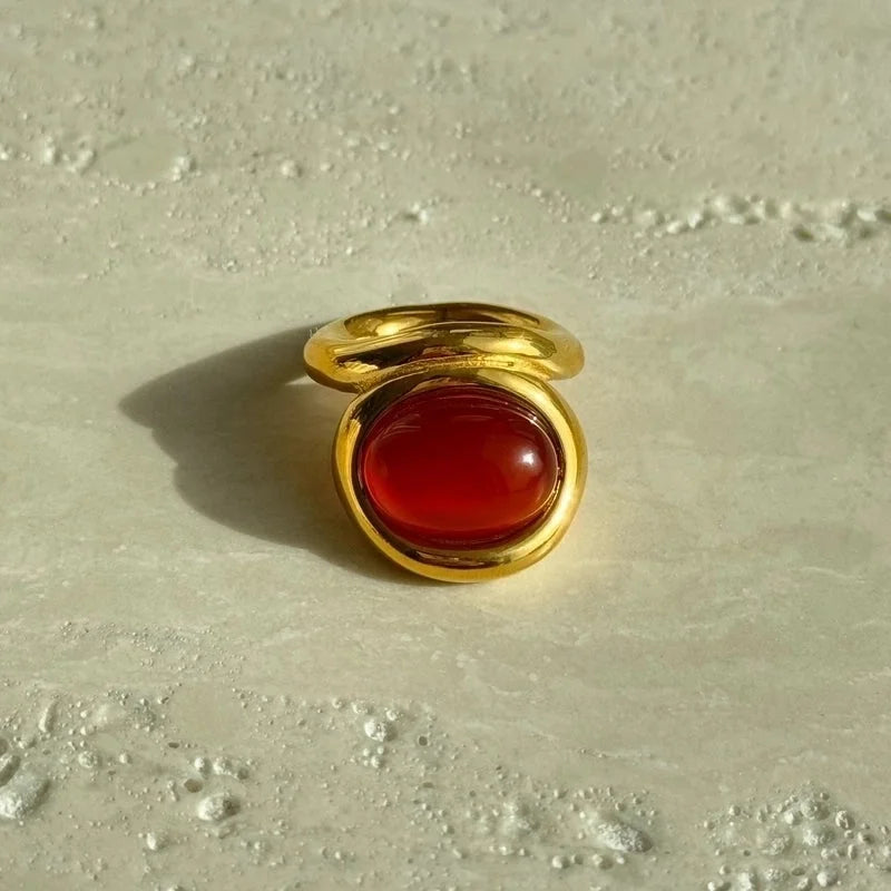 Retro Geometric Titanium Steel Inlay Natural Stone Rings