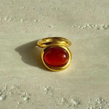 Retro Geometric Titanium Steel Inlay Natural Stone Rings