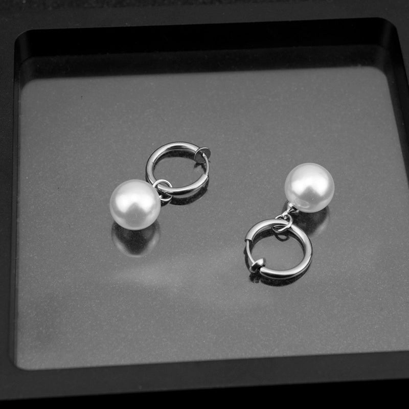 1 Pair Minimalist Pearl Polishing Stainless Steel Drop Earrings