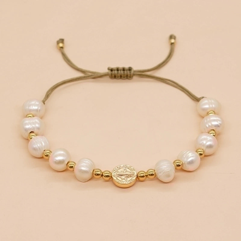 Artificial Crystal Freshwater Pearl Copper Beaded Braid Pentagram Bracelets