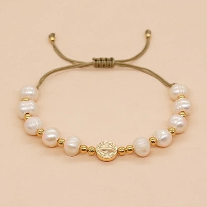 Artificial Crystal Freshwater Pearl Copper Beaded Braid Pentagram Bracelets