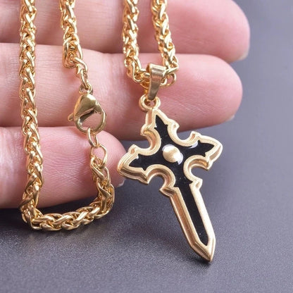 304 Stainless Steel 18K Gold Plated Basic Modern Style Classic Style Enamel Plating Cross Pendant Necklace