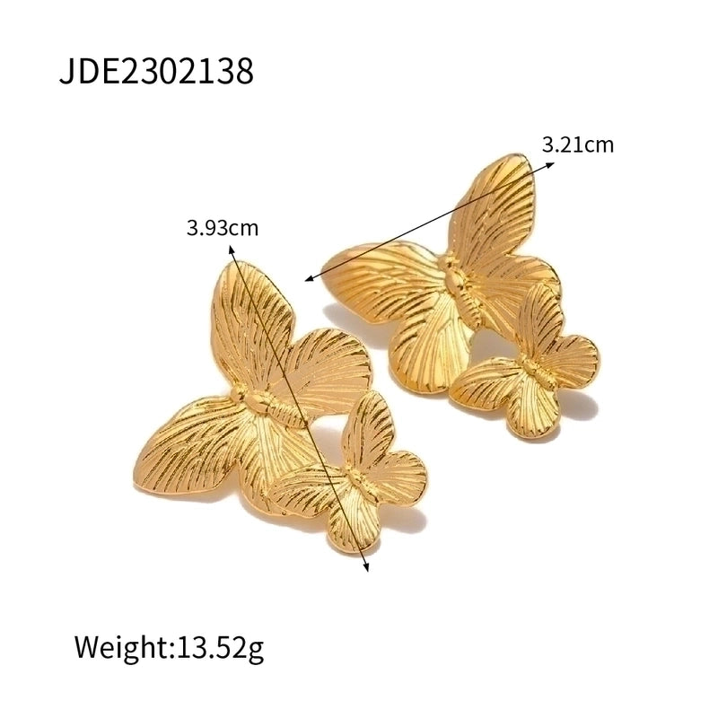 INS Style Flower Butterfly 304 Stainless Steel Turquoise 18K Gold Plated Plating Inlay Rings Earrings