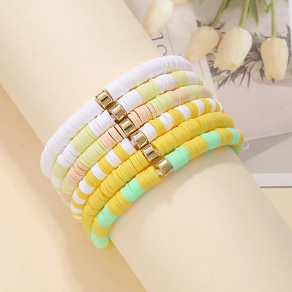 2 Sets Bohemian Colorful Soft Clay Bracelet Halloween Beaded Bracelet 6-piece Set